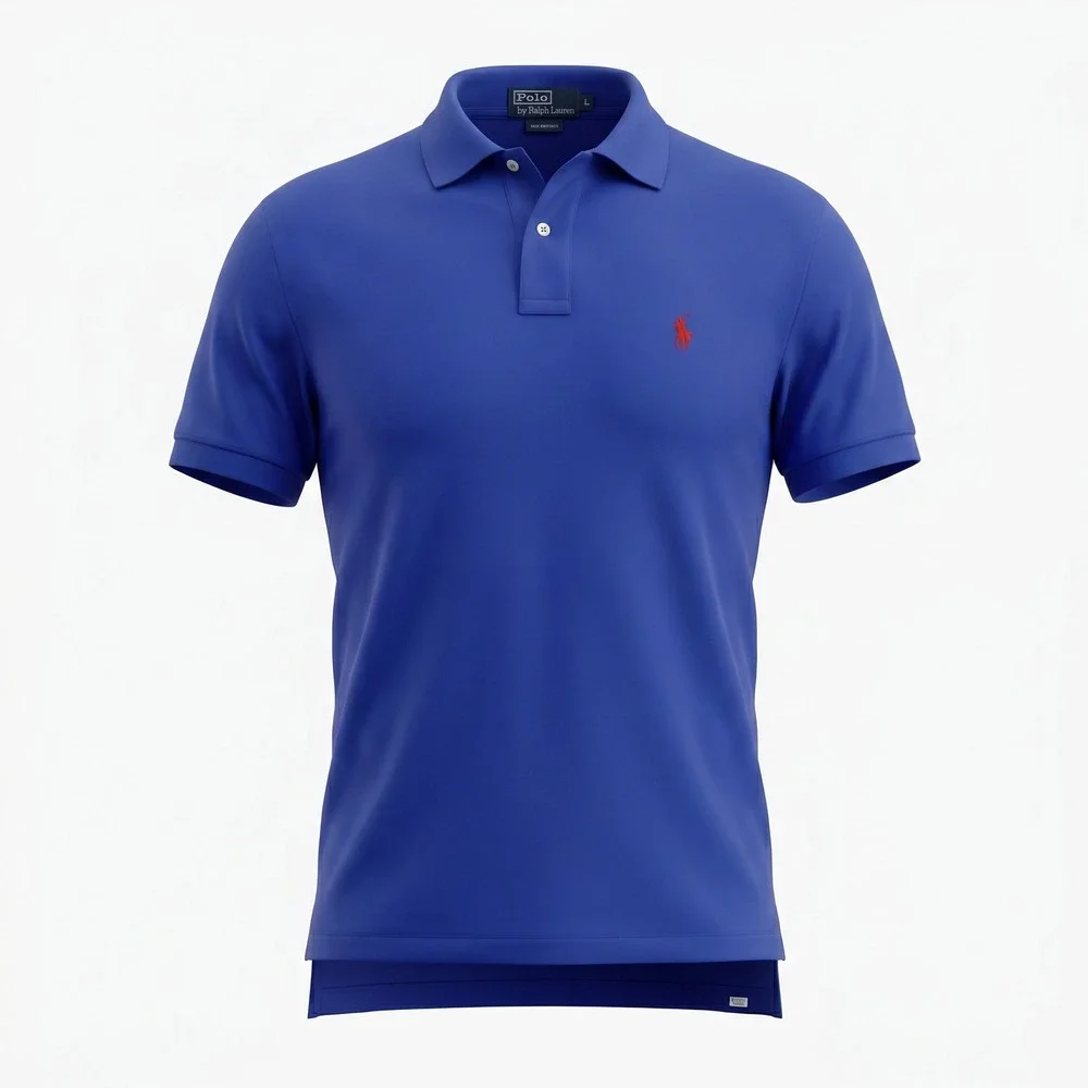 Polo Ralph Lauren Mens Large Royal Blue Short Sleeve Pique Polo Shirt Red Pony